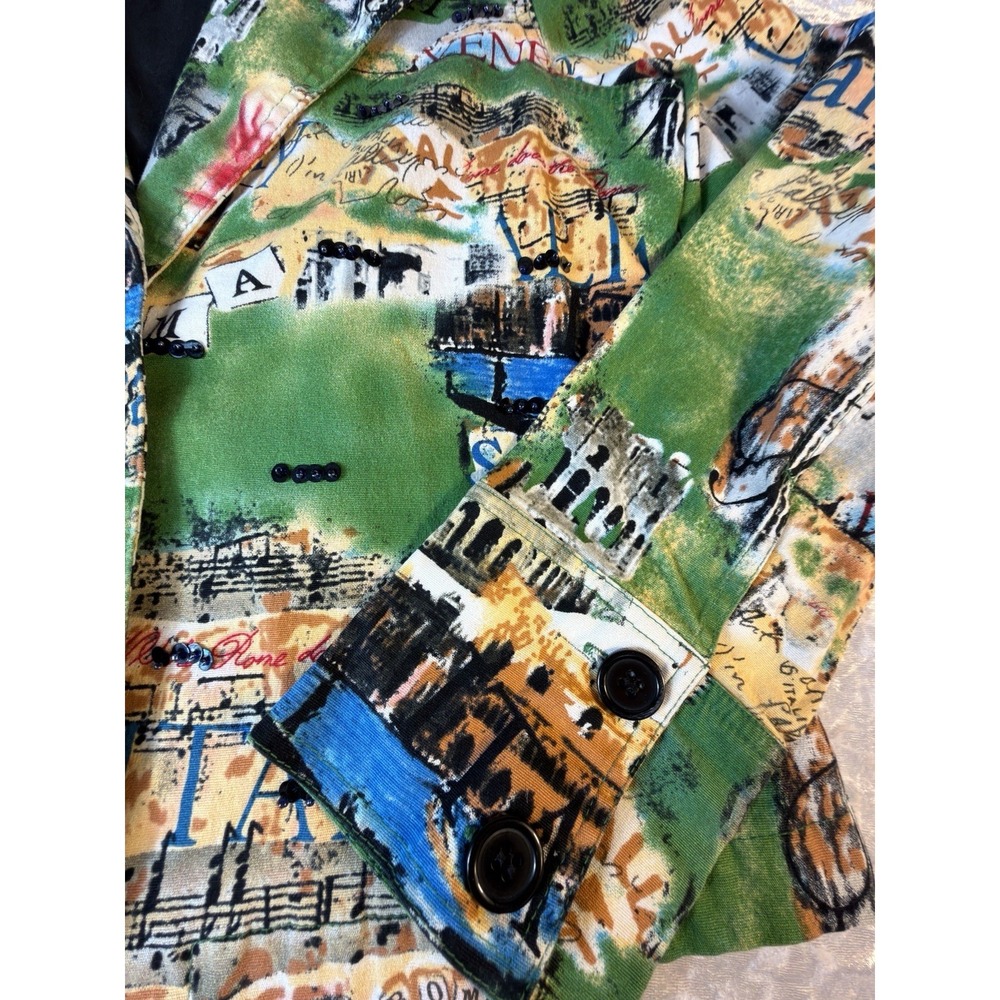 Trudi A Postcards Italy Print Blazer Jacket Womens L‎ Art To Wear Roma Venezia - Picture 8 of 13